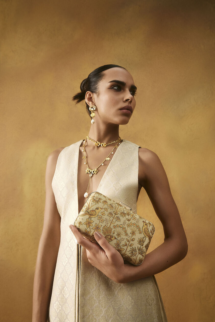 Pichhwai Clutch - Canary Gold, Gold, image 2